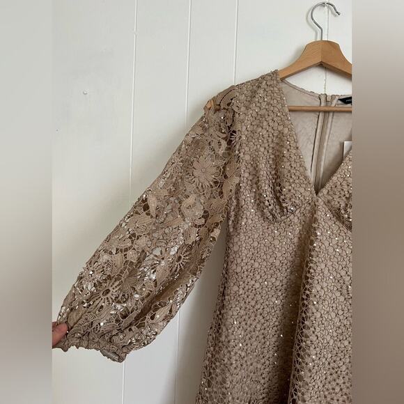 FRENCH CONNECTION NWT Nude Caballo Sequin Puff Sleeve Mini Dress - Picture 4 of 11